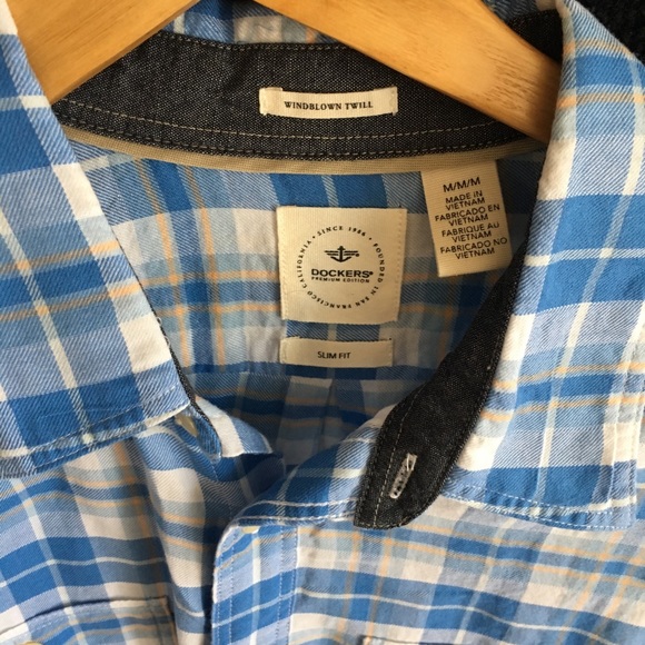 Blue plaid button down M slim fit - Picture 4 of 8
